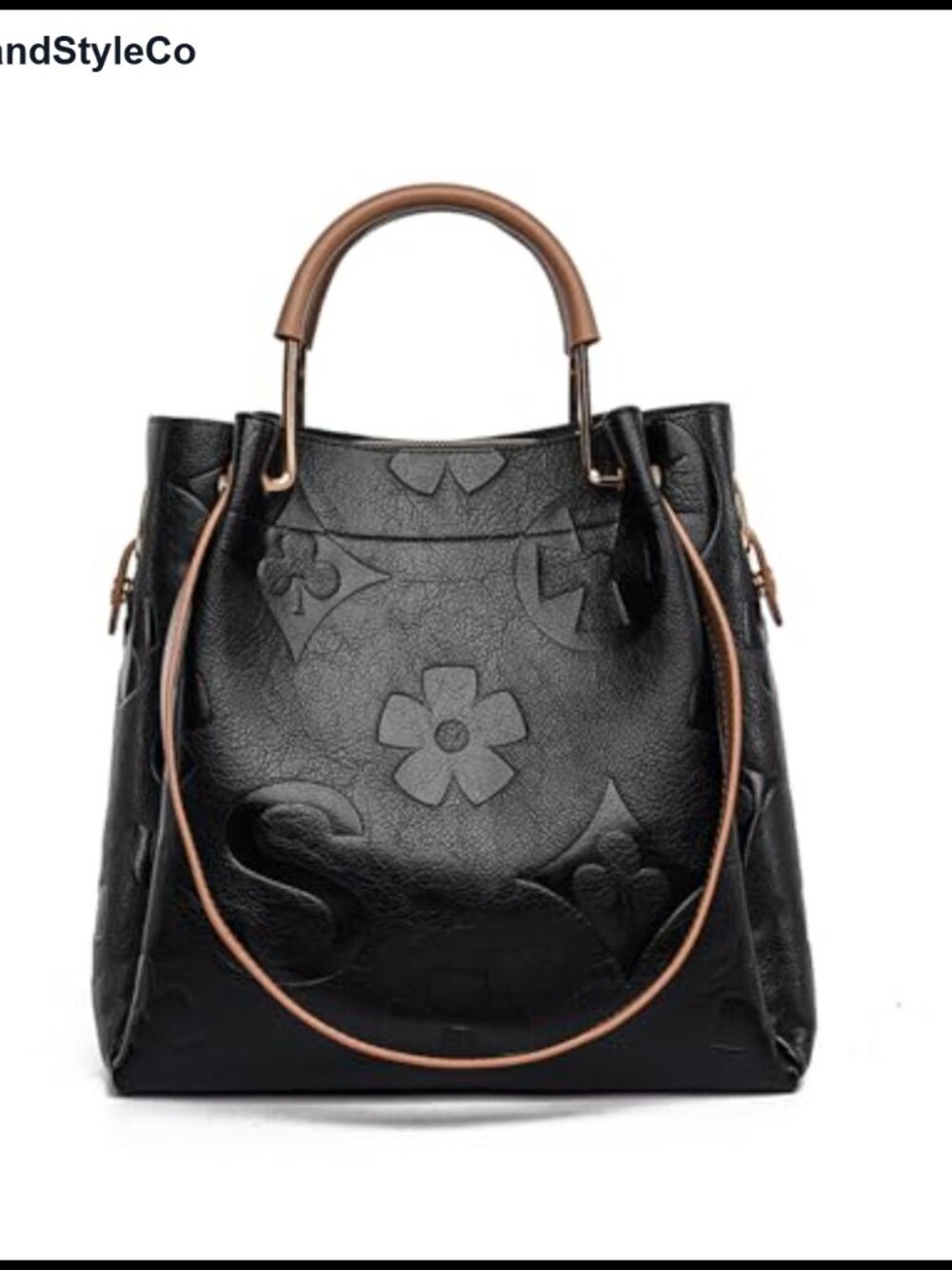 Floral Embossed Vegan Leather Satchel Handbag Set Top Handle Bag